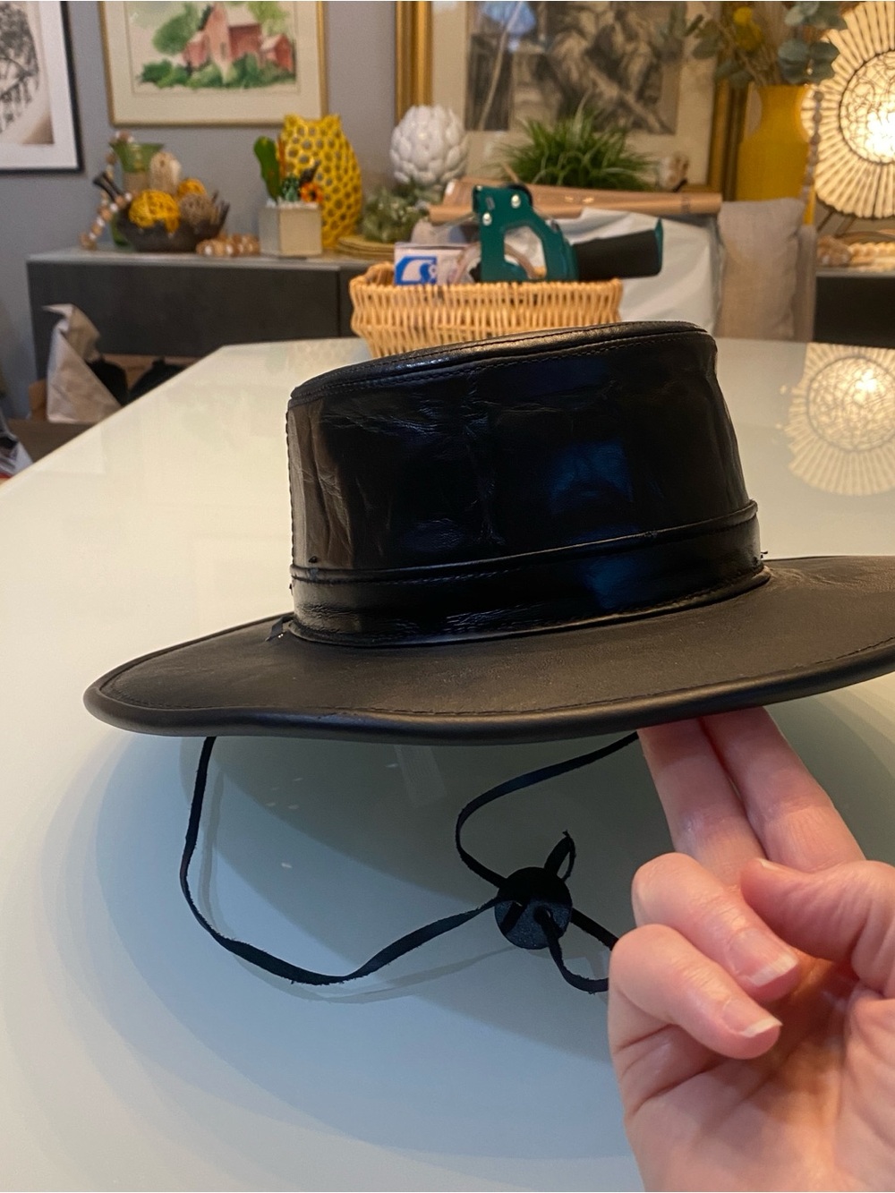 Vintage USA Leather Outback Hat San Diego Village Hat Shop Black Size